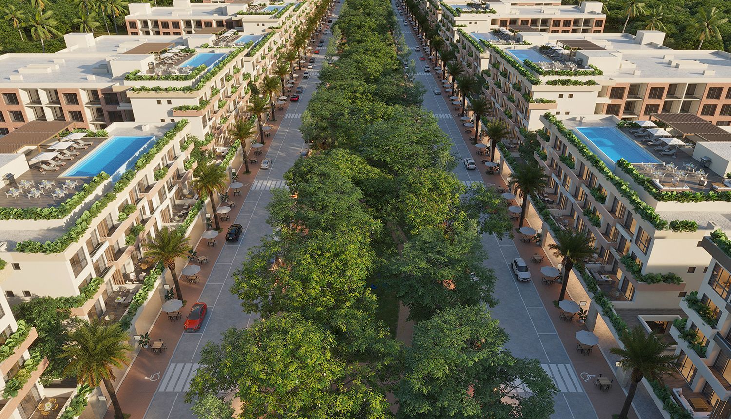 Shops and terraces on the ground floor of City Place Punta Cana